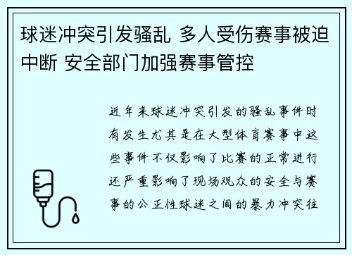 球迷冲突引发骚乱 多人受伤赛事被迫中断 安全部门加强赛事管控